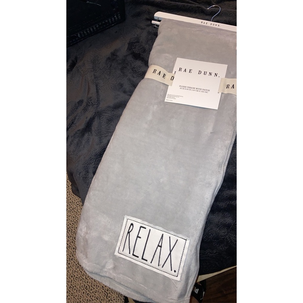Rae Dunn gray plush throw blanket